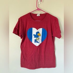 Charlie Hustle Kansas Jayhawks Heart Tee Vintage Mascot Small Unisex Red